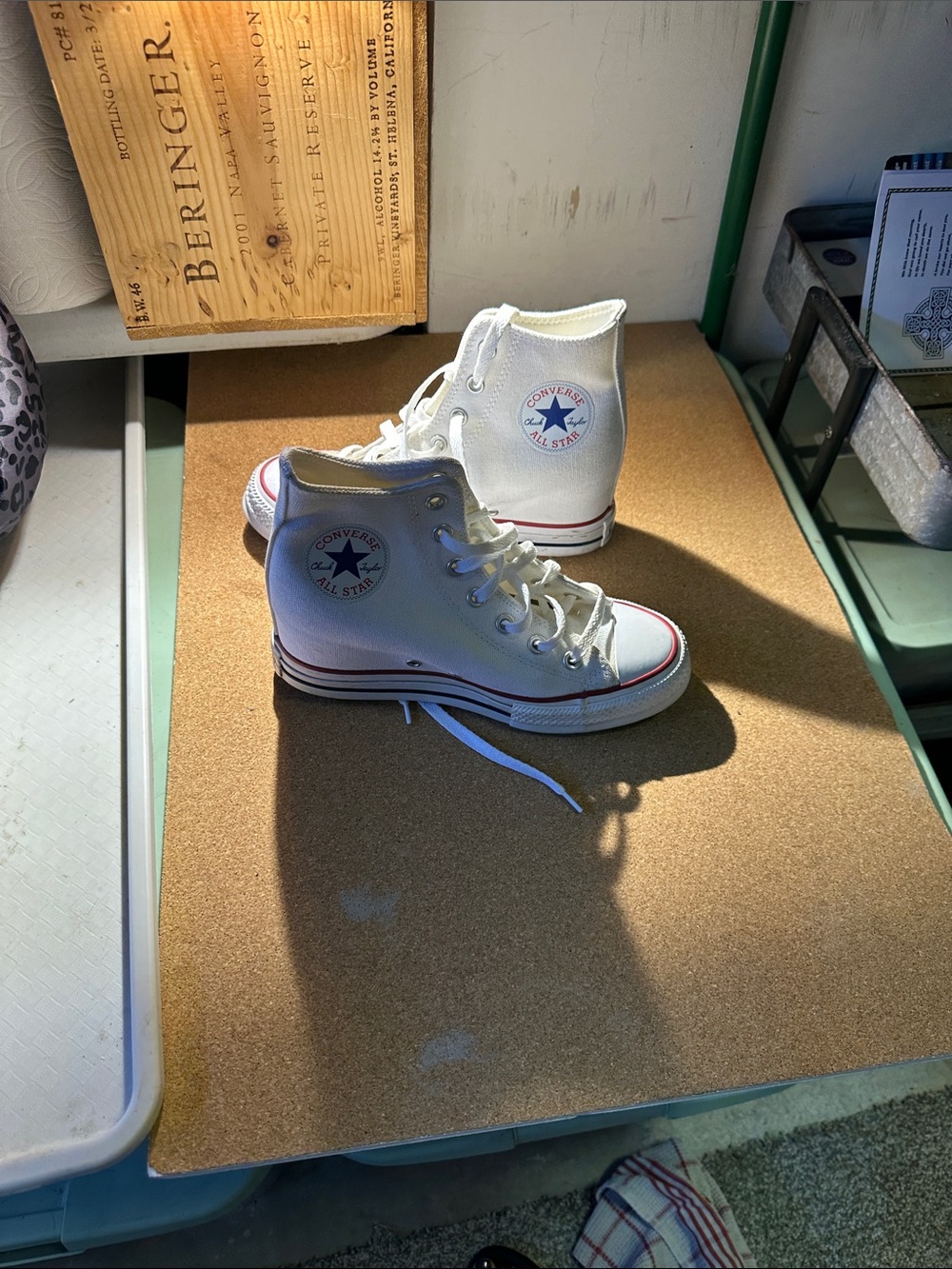 Converse Kids White High Top Sneakers with Red & Black Trim